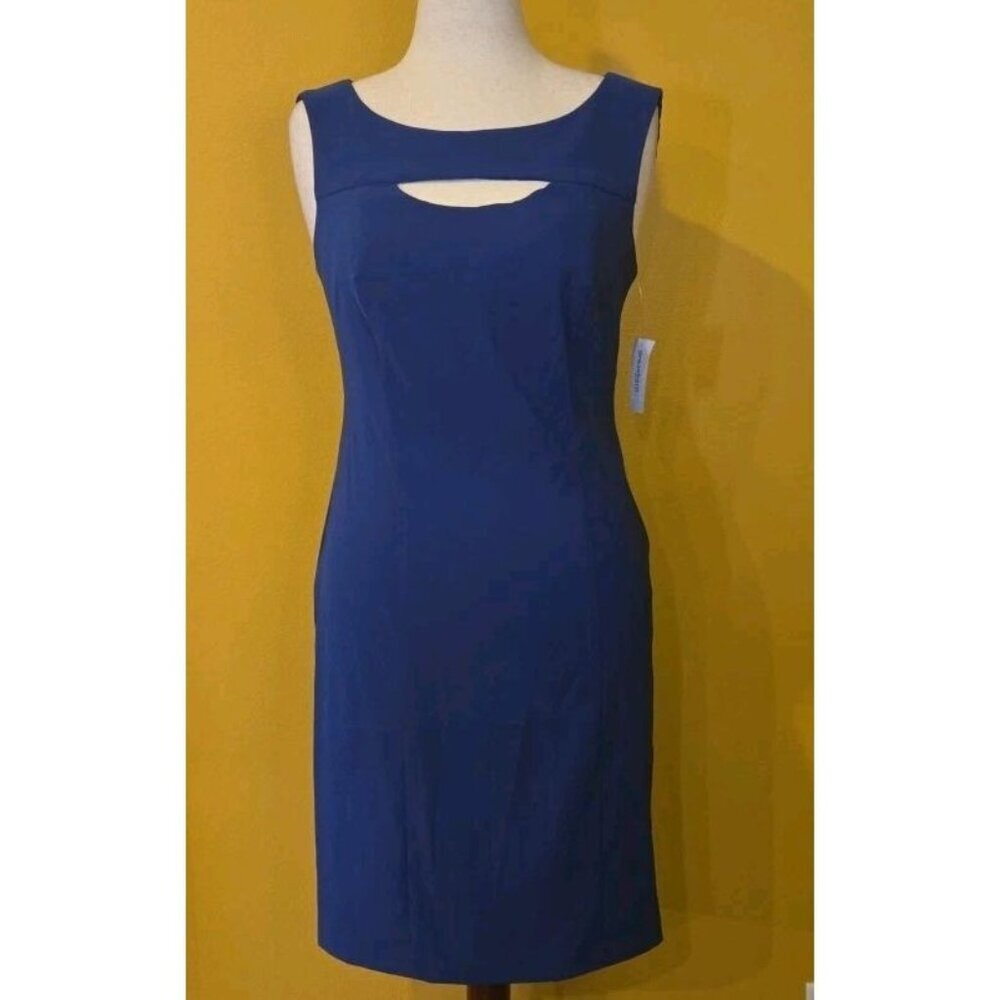 NWT Dressbarn Dress Barn Sheath Dress 10 Royal Blue Sleeveless Cutout Office New
